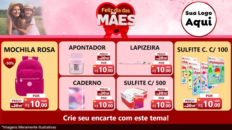 Modelo de TV para TV Horizontal com o tema Feliz Dia Das Mães para Papelaria
