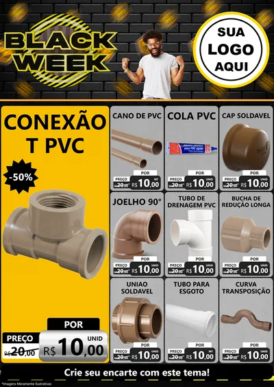 Modelo de Encarte para Encarte A4 Vertical com o tema Black Week para Tubos e conexões