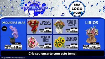 Modelo de TV para TV Horizontal com o tema Promoção de Aniversário - 3 Anos para Floricultura e jardim