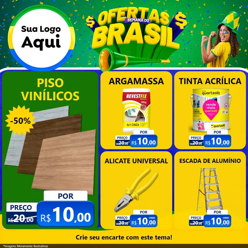 Modelo de Rede Social para Feed Facebook com o tema Ofertas Semana do Brasil para Material para Construção