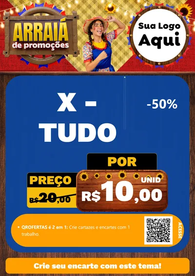 Modelo de Cartaz para Cartaz A4 Vertical com o tema Arraiá de Promoções para Hamburgueria
