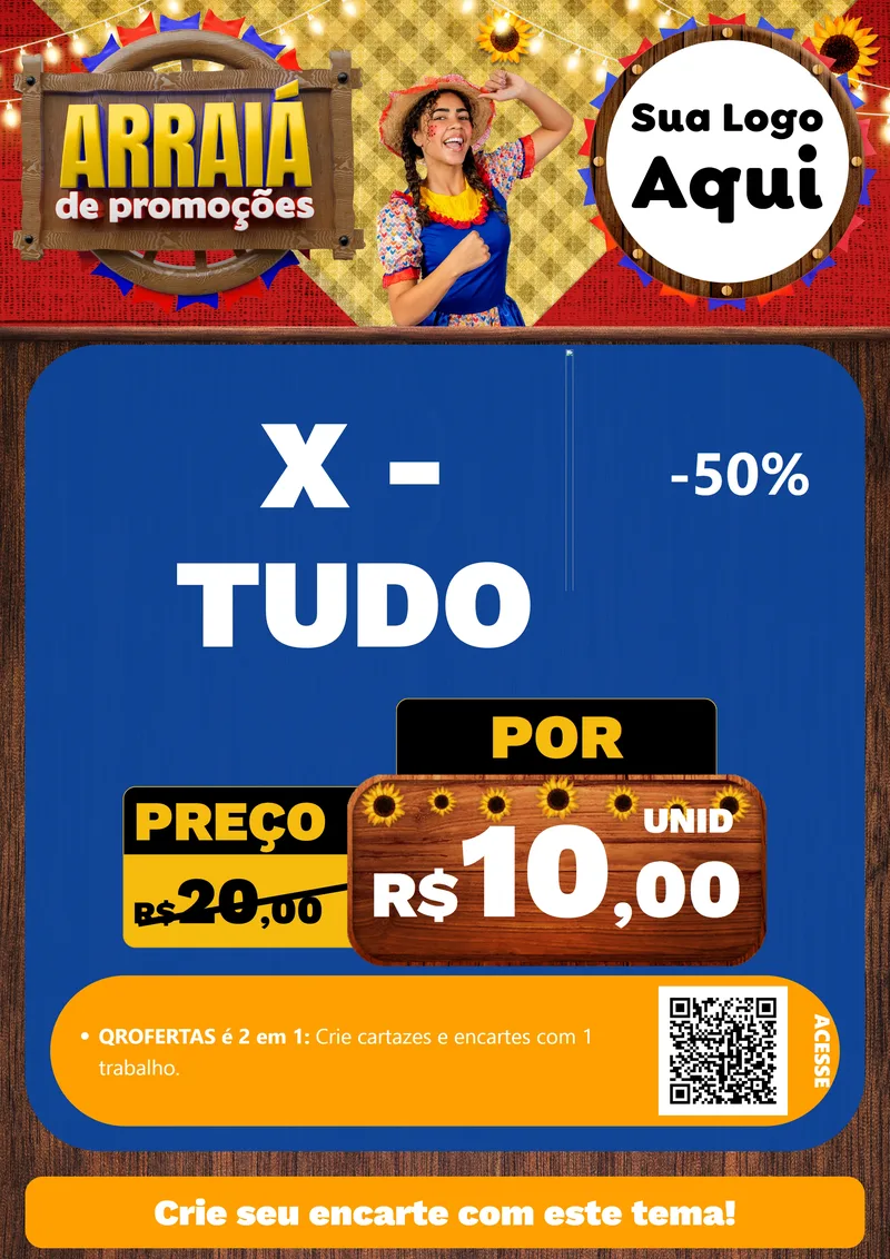 Modelo de Cartaz para Cartaz A4 Vertical com o tema Arraiá de Promoções para Hamburgueria