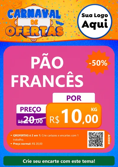Modelo de Cartaz para Cartaz A4 Vertical com o tema Carnaval de Ofertas para Padaria