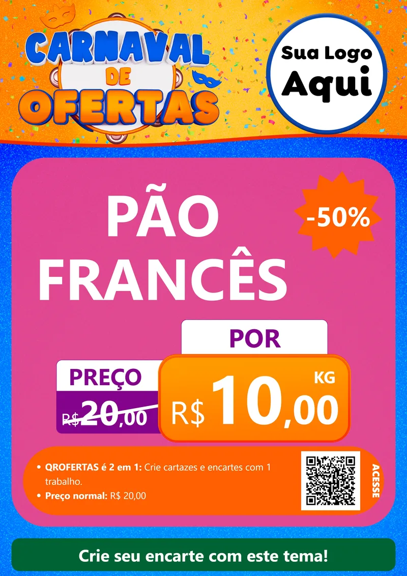 Modelo de Cartaz para Cartaz A4 Vertical com o tema Carnaval de Ofertas para Padaria