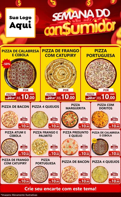 Modelo de Encarte para Encarte Grande com o tema Semana do Consumidor para Pizzaria