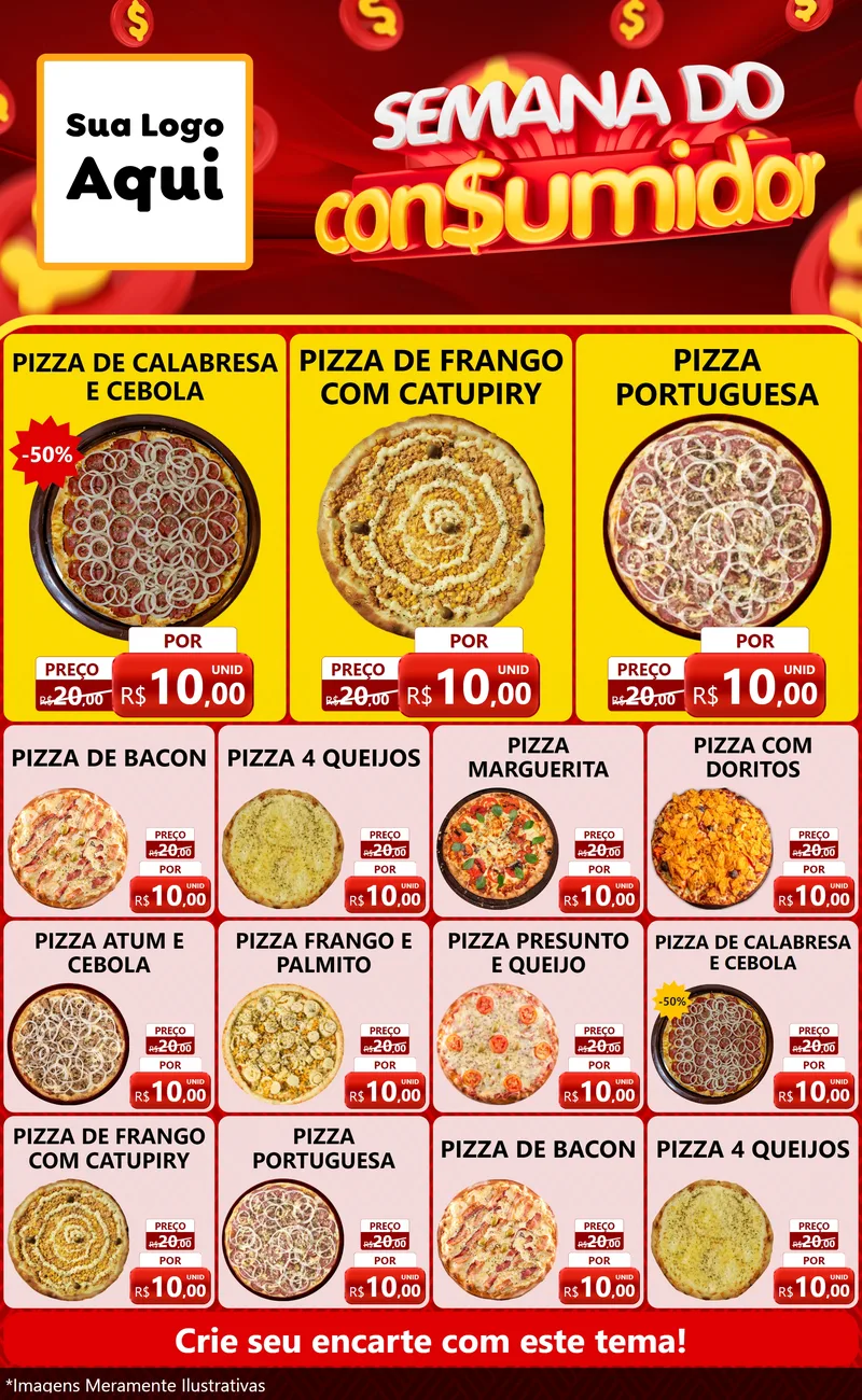 Modelo de Encarte para Encarte Grande com o tema Semana do Consumidor para Pizzaria