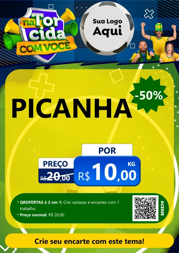 Modelo de Cartaz para Cartaz A4 Vertical com o tema Na Torcida Com Você - Copa para Açougue