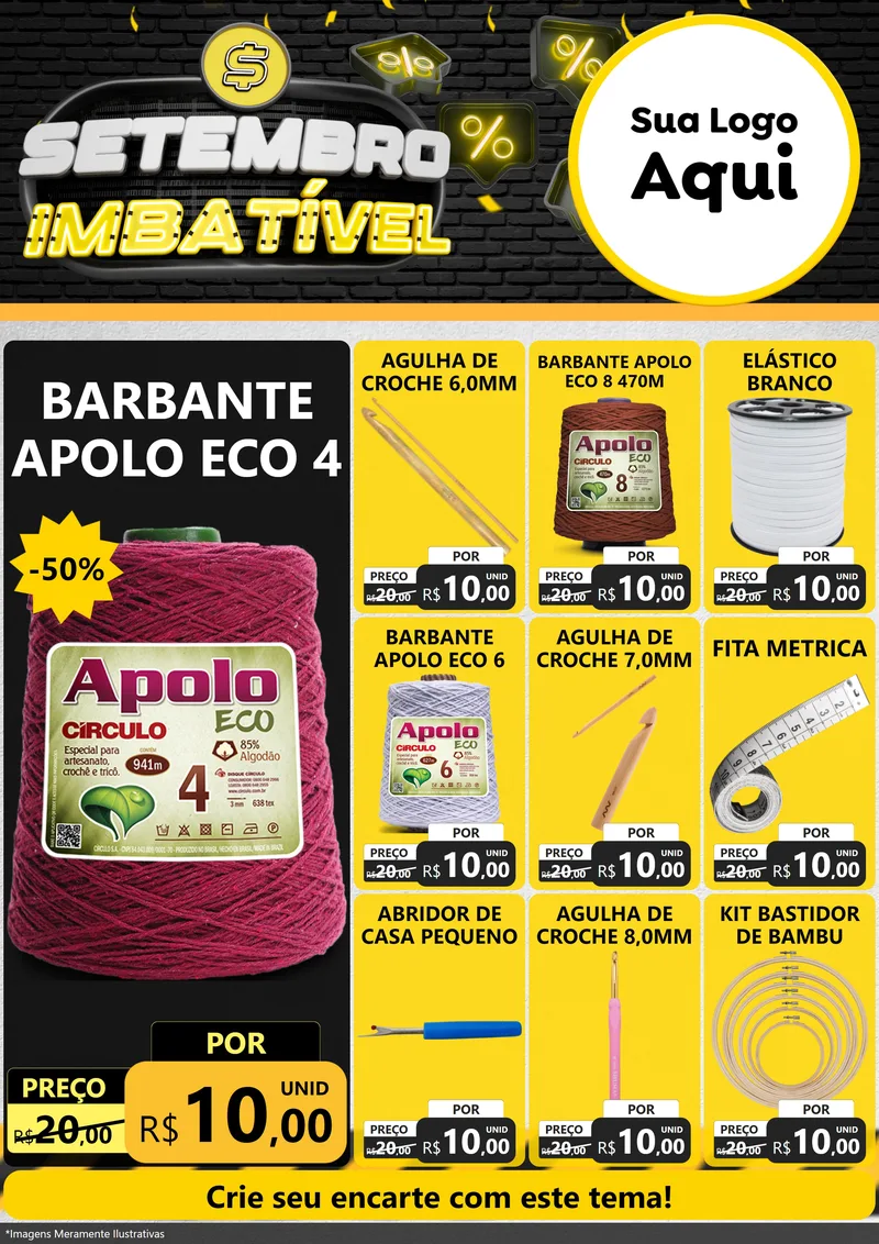 Modelo de Encarte para Encarte A4 Vertical com o tema Setembro Imbatível para Armarinho e Aviamentos