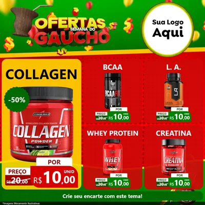 Modelo de Rede Social para Feed Facebook com o tema Ofertas Semana Do Gaúcho para Suplementos alimentares
