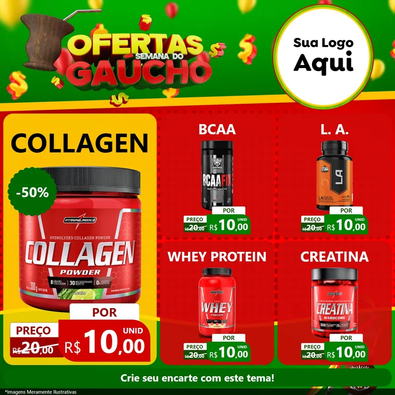 Modelo de Rede Social para Feed Facebook com o tema Ofertas Semana Do Gaúcho para Suplementos alimentares
