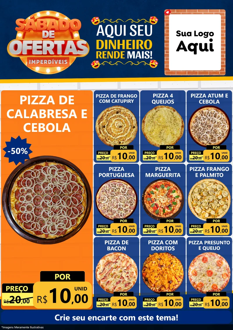 Modelo de Encarte para Encarte A4 Vertical com o tema Sábado de Ofertas Imperdíveis para Pizzaria