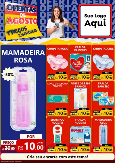 Modelo de Encarte para Encarte A4 Vertical com o tema Ofertas de Agosto - Preços Incríveis para Bebês