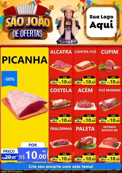 Modelo de Encarte para Encarte A4 Vertical com o tema São João de Ofertas para Açougue