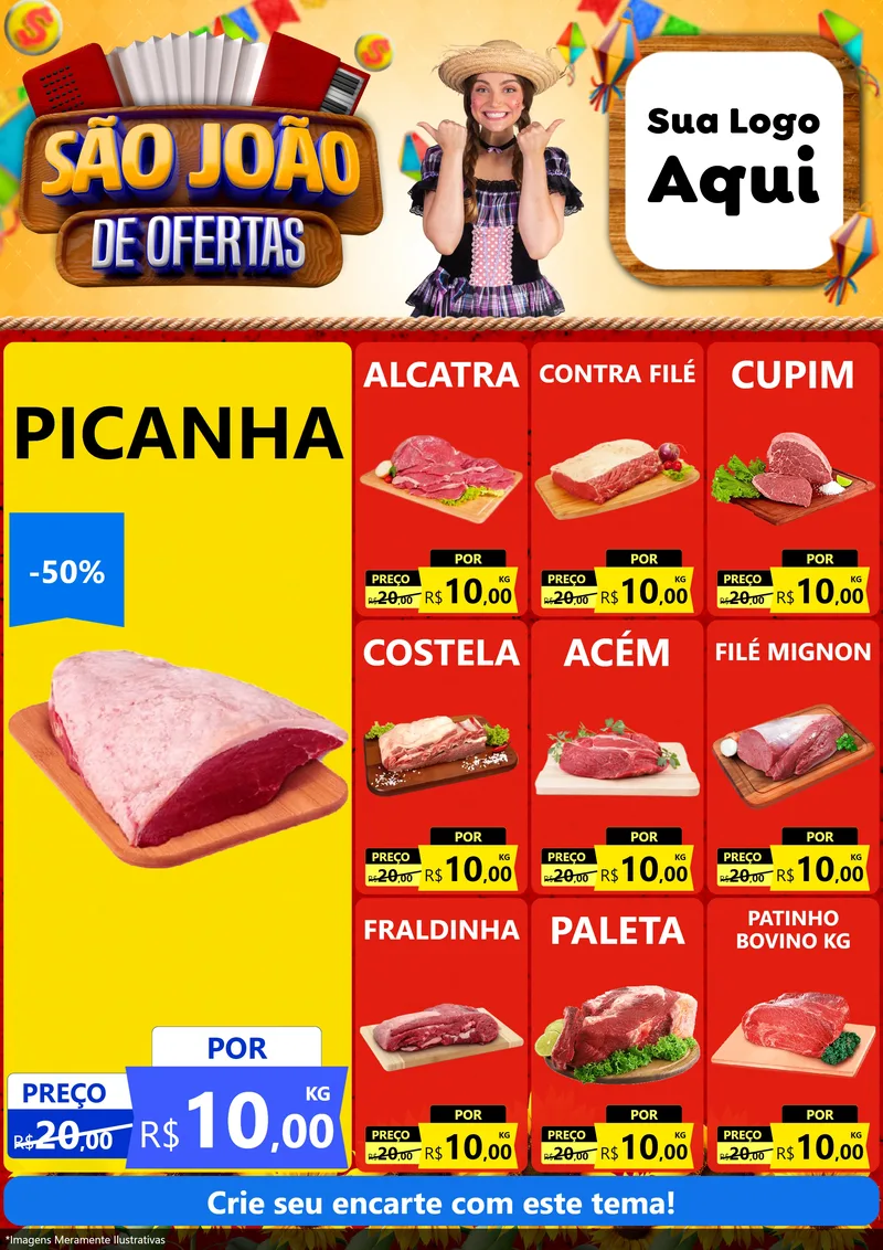 Modelo de Encarte para Encarte A4 Vertical com o tema São João de Ofertas para Açougue