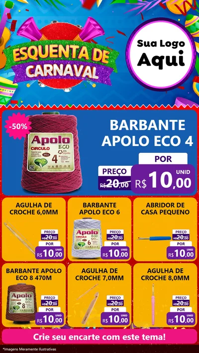 Modelo de Rede Social para Stories com o tema Esquenta de Carnaval para Armarinho e Aviamentos