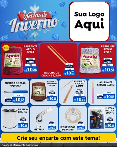 Modelo de Rede Social para Feed Instagram com o tema Ofertas de Inverno para Armarinho e Aviamentos
