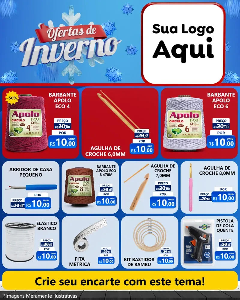 Modelo de Rede Social para Feed Instagram com o tema Ofertas de Inverno para Armarinho e Aviamentos