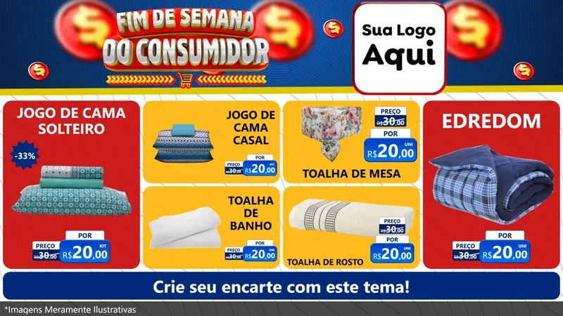 Modelo de TV para TV Horizontal com o tema Fim de Semana do Consumidor para Cama, Mesa e Banho