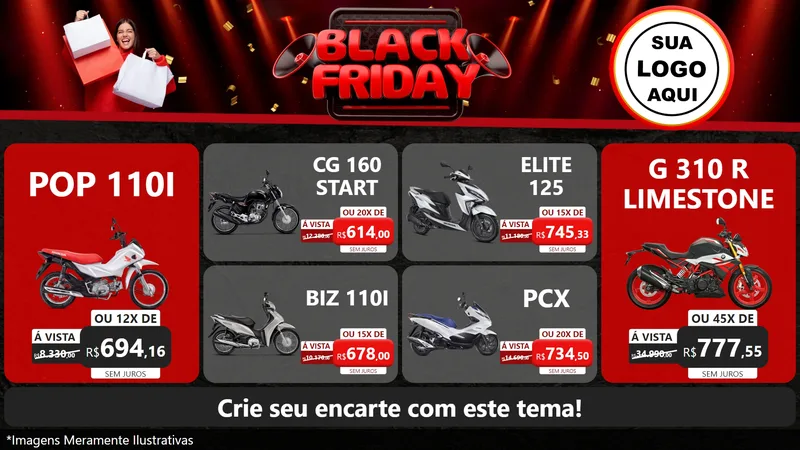Modelo de TV para TV Horizontal com o tema Black Friday para Concessionaria de Motos