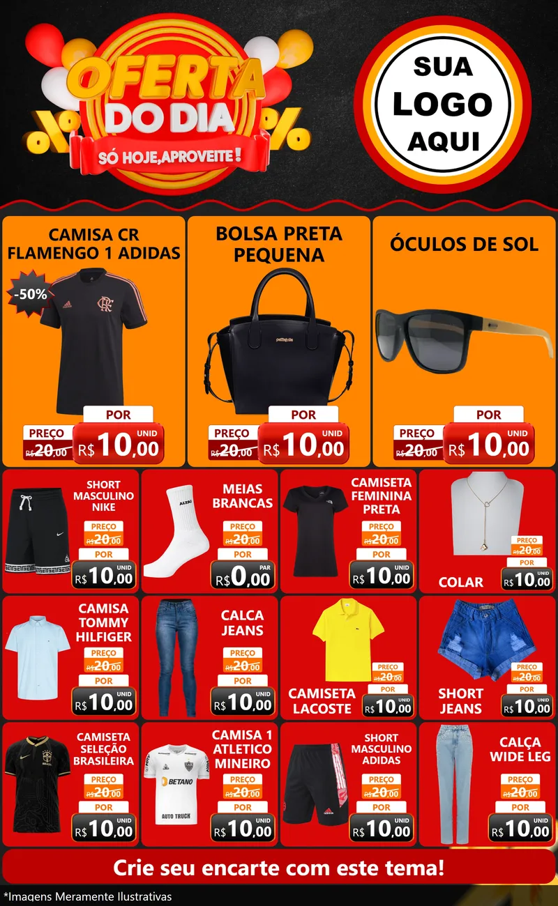Modelo de Encarte para Encarte Grande com o tema Oferta do Dia - Só hoje, Aproveite! para Roupas e acessórios