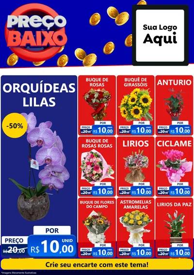 Modelo de Encarte para Encarte A4 Vertical com o tema Preço Baixo para Floricultura e jardim