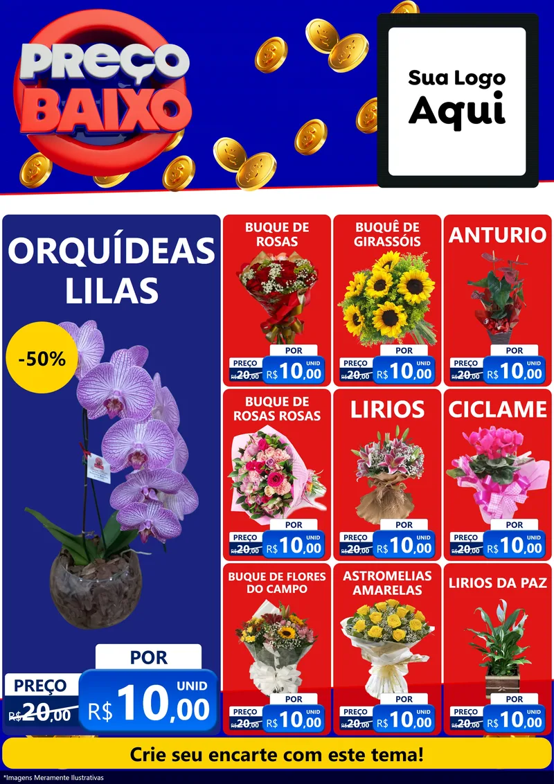 Modelo de Encarte para Encarte A4 Vertical com o tema Preço Baixo para Floricultura e jardim