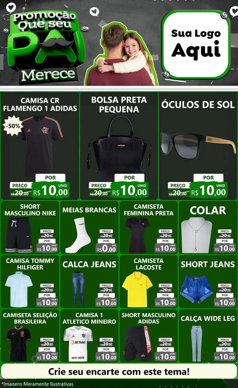 Modelo de Encarte para Encarte Grande com o tema Promoção Que seu Pai Merece para Roupas e acessórios
