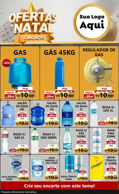 Modelo de Encarte para Encarte Grande com o tema Ofertas De Natal E Ano Novo para Água e gás