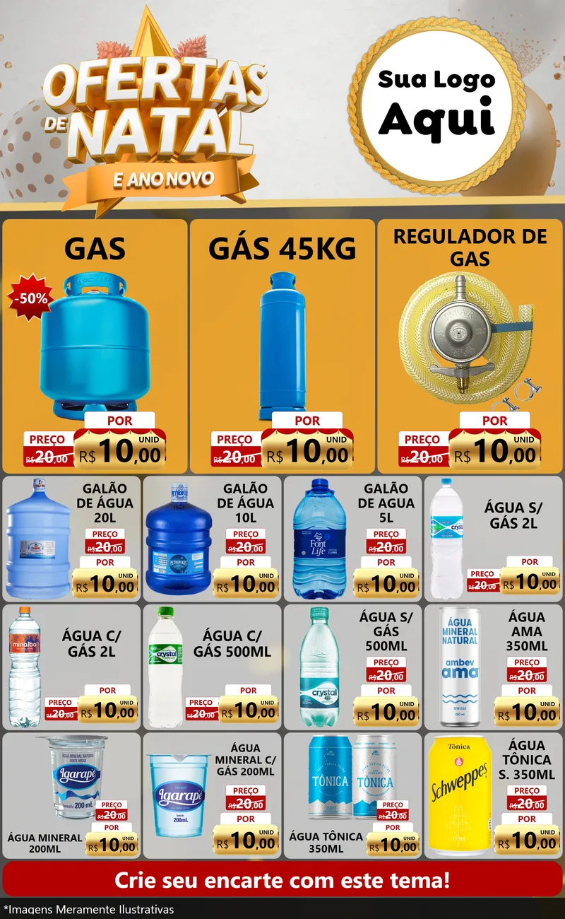 Modelo de Encarte para Encarte Grande com o tema Ofertas De Natal E Ano Novo para Água e gás