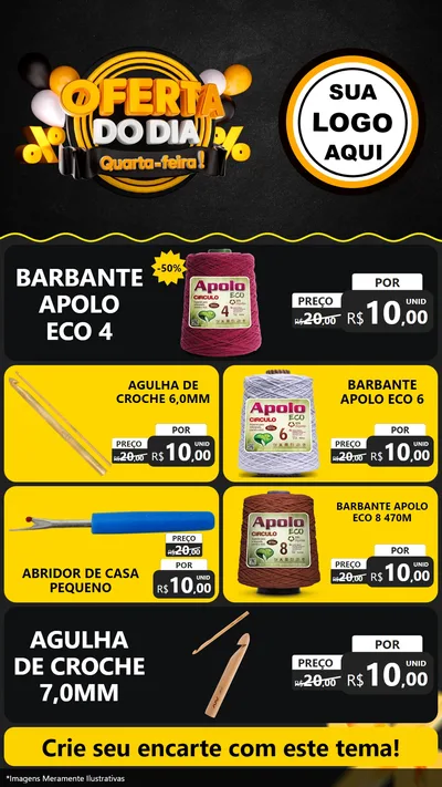 Modelo de TV para TV Vertical com o tema Oferta do Dia - Quarta Feira! para Armarinho e Aviamentos