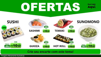 Modelo de TV para TV Horizontal com o tema Ofertas Verde Cartaz para Comida japonesa