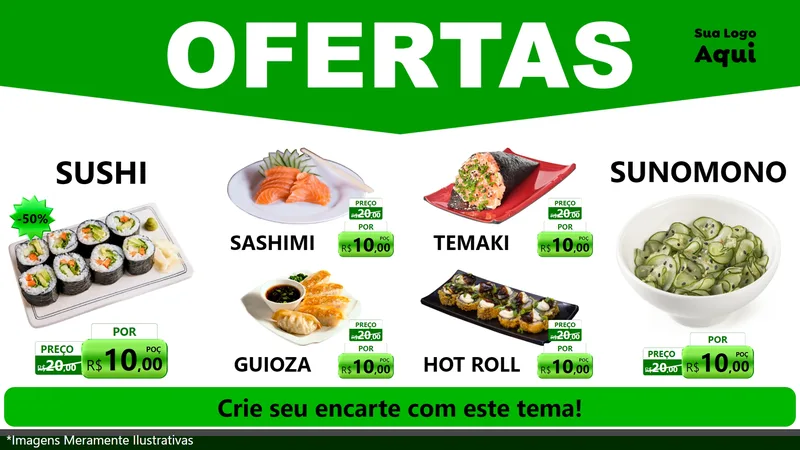 Modelo de TV para TV Horizontal com o tema Ofertas Verde Cartaz para Comida japonesa