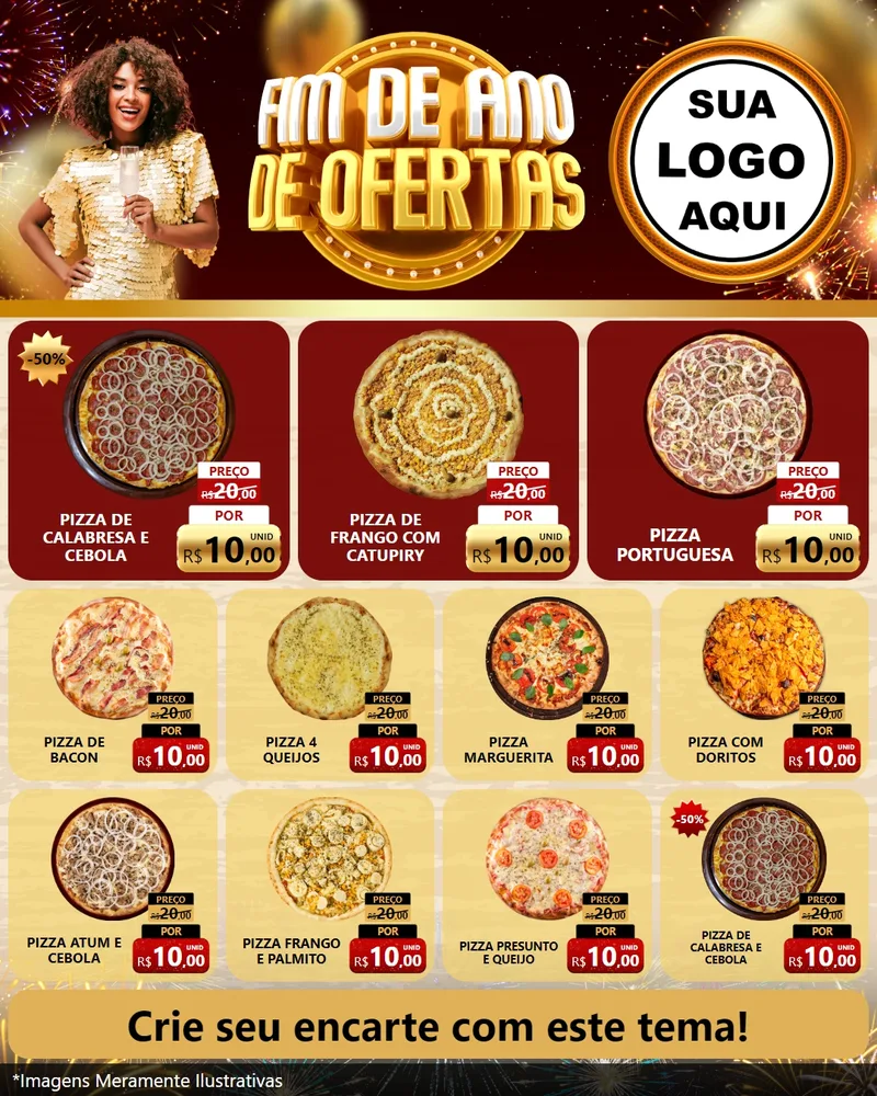 Modelo de Rede Social para Feed Instagram com o tema Fim de Ano de Ofertas para Pizzaria