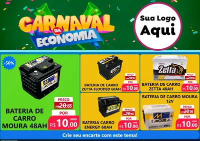 Modelo de Encarte para Encarte A4 Horizontal com o tema Carnaval da Economia para Baterias Elétricas
