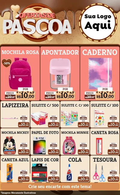 Modelo de Encarte para Encarte Grande com o tema Ofertas de Páscoa para Papelaria
