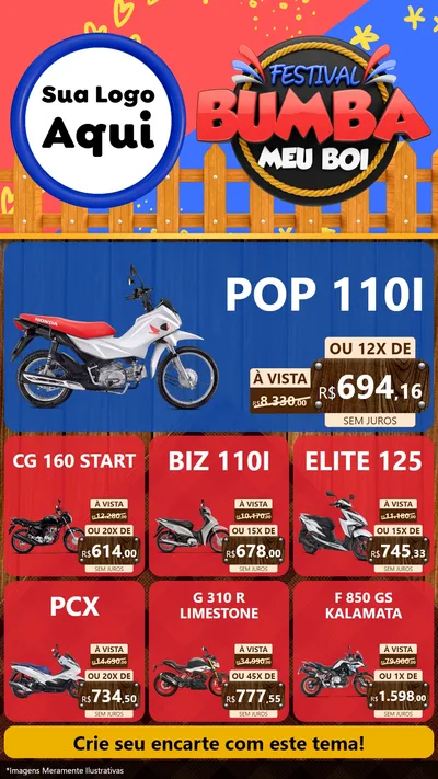 Modelo de Rede Social para Stories com o tema Festival Bumba Meu Boi para Concessionaria de Motos