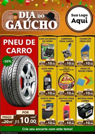 Modelo de Encarte para Encarte A4 Vertical com o tema Dia do Gaúcho para Auto peças