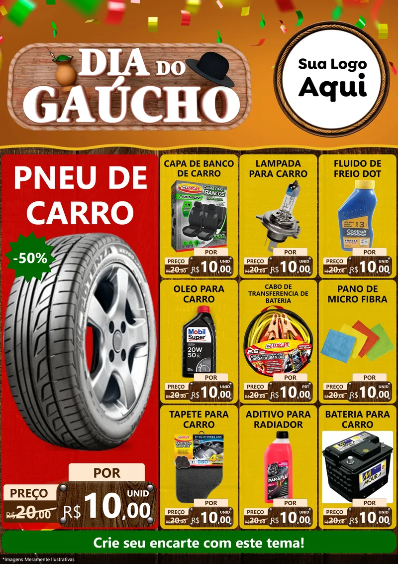 Modelo de Encarte para Encarte A4 Vertical com o tema Dia do Gaúcho para Auto peças