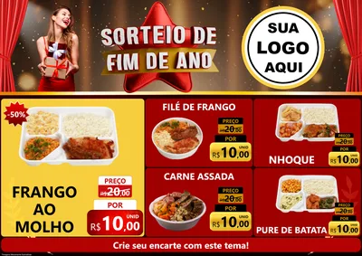 Modelo de Encarte para Encarte A4 Horizontal com o tema Sorteio de Fim de Ano para Restaurante