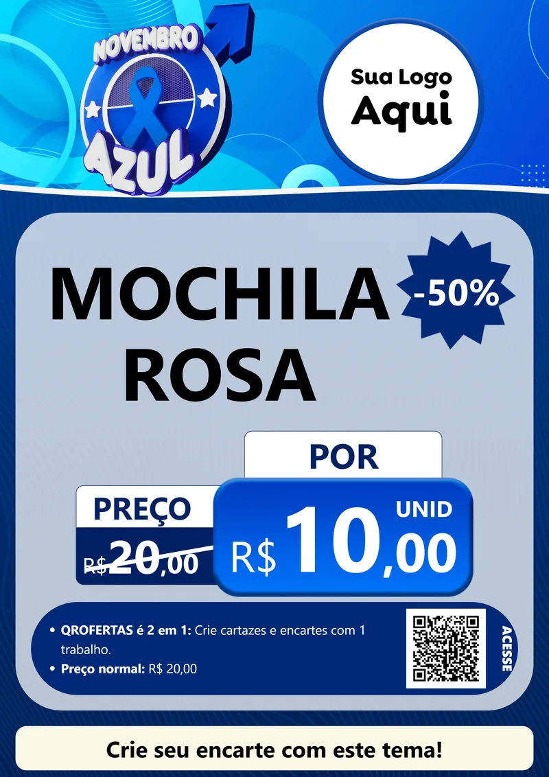 Modelo de Cartaz para Cartaz A4 Vertical com o tema Novembro Azul para Papelaria