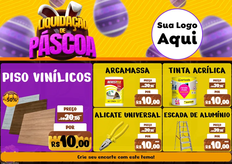 Modelo de Encarte para Encarte A4 Horizontal com o tema Liquidação de Páscoa para Material para Construção