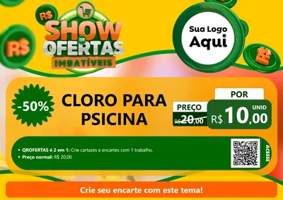 Modelo de Cartaz para Cartaz A4 Horizontal com o tema Show de Ofertas Imbatíveis para Produtos para Piscina