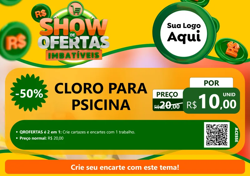 Modelo de Cartaz para Cartaz A4 Horizontal com o tema Show de Ofertas Imbatíveis para Produtos para Piscina