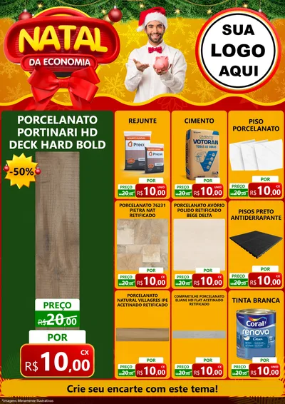 Modelo de Encarte para Encarte A4 Vertical com o tema Natal da Economia para Pisos e revestimentos
