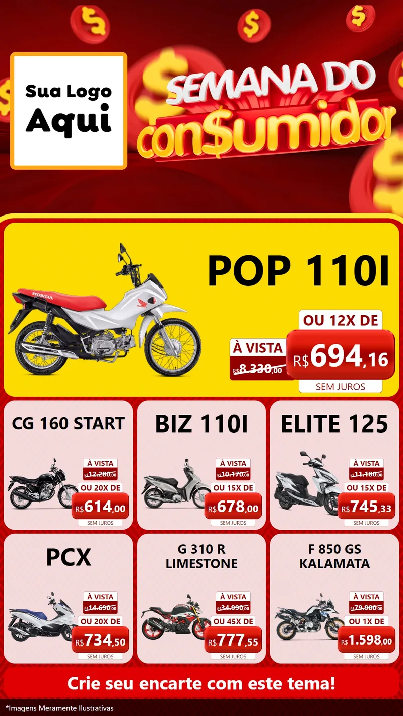 Modelo de Rede Social para Stories com o tema Semana do Consumidor para Concessionaria de Motos