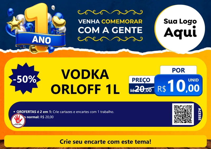 Modelo de Cartaz para Cartaz A4 Horizontal com o tema Um Ano de Aniversário para Distribuidora de bebidas