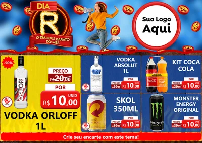 Modelo de Encarte para Encarte A4 Horizontal com o tema Dia R - O Dia Mais Barato Do Mês para Distribuidora de bebidas