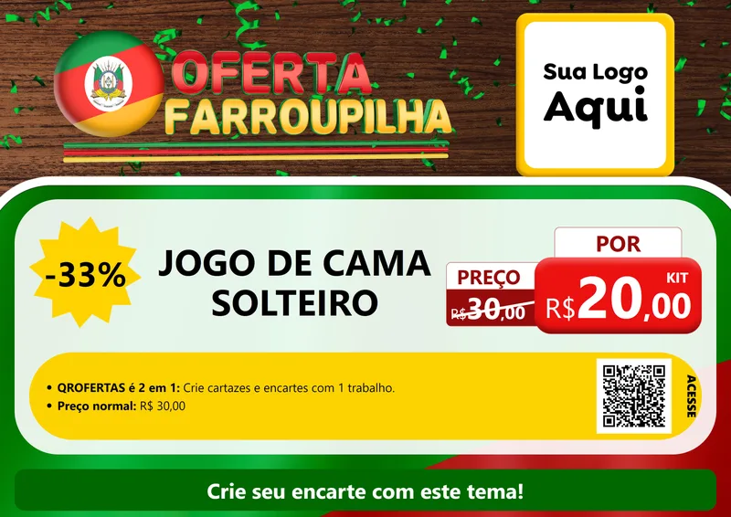 Modelo de Cartaz para Cartaz A4 Horizontal com o tema Oferta Farroupilha para Cama, Mesa e Banho