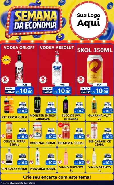 Modelo de Encarte para Encarte Grande com o tema Semana da Economia para Distribuidora de bebidas
