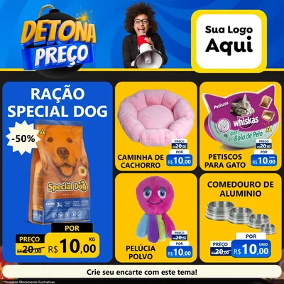 Modelo de Rede Social para Feed Facebook com o tema Detona Preços para Pet Shop